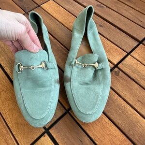 Green Suede Loafers with Gold Detail Bobbie Size 38 / US 8 roughly